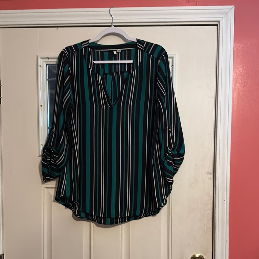 Cato Black and Blue 3/4 Sleeve Relaxed Blouse
